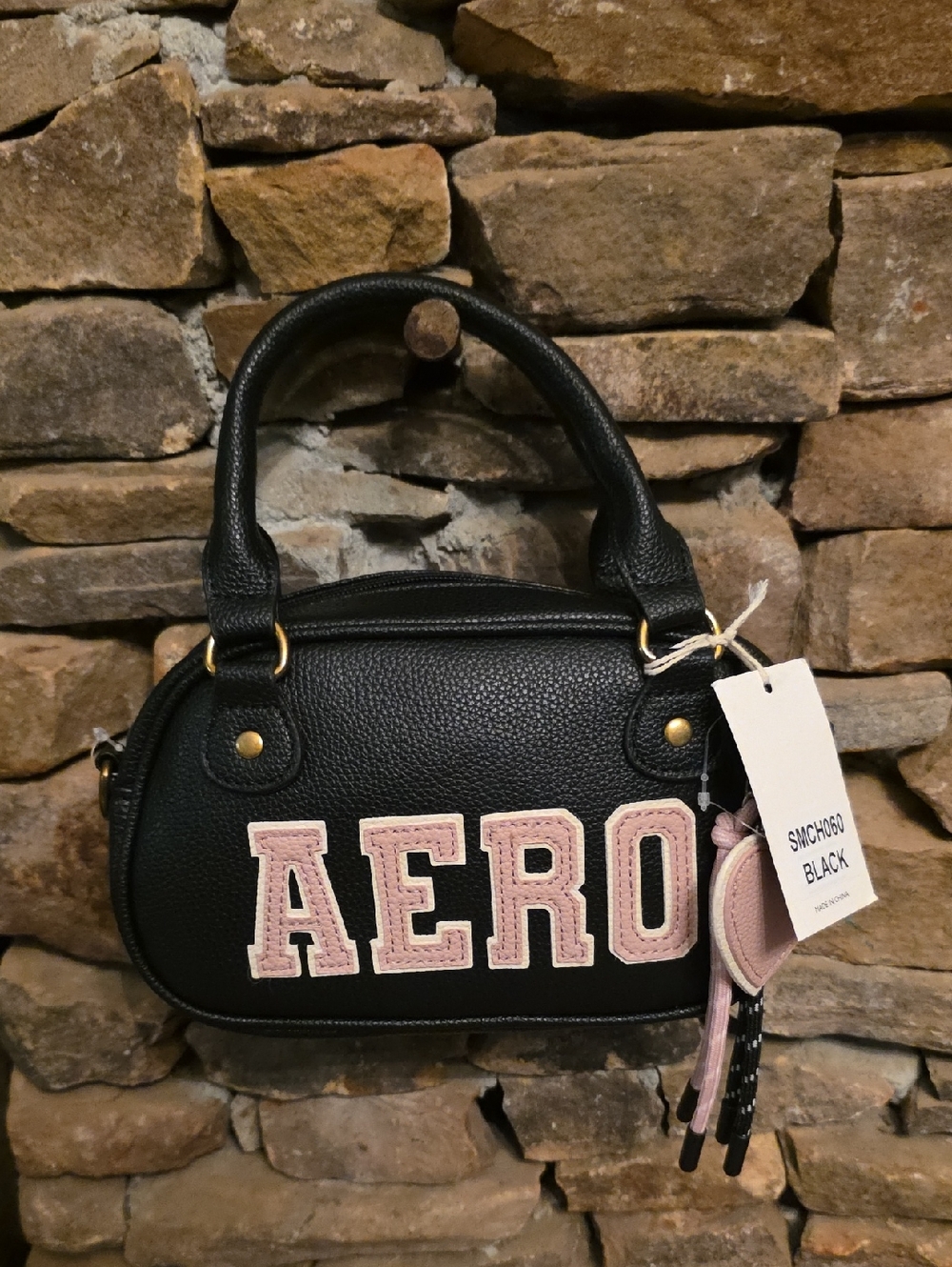 Aeropostale Black Shoulder Satchel with Pink Lettering